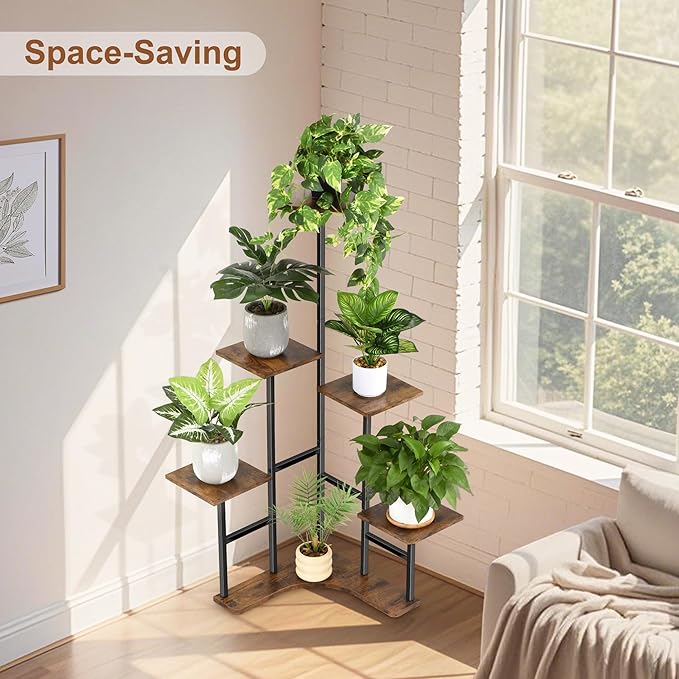 Corner Plant Stand Indoor, 6 Tier Corner Plant Shelf Flower Stand for Multiple Plants, Plant Shelves Organizer Rack for Living Room, Balcony, Patio, Garden (Square)