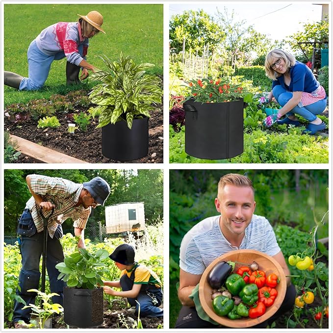 7-Gallon Grow Bags, (10 Pack) Thickened Aeration Fabric Growing Pots Planters with Handles for Planting Vegetables Plants, Black