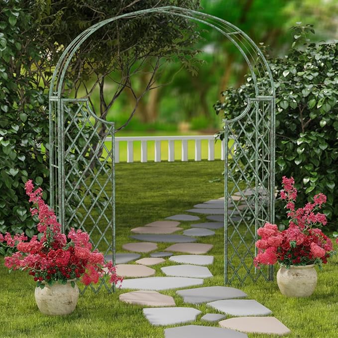 SAFAVIEH Outdoor Collection Jaida Victorian Antique Dark Green Wrought Iron Trellis Garden Arch Arbor