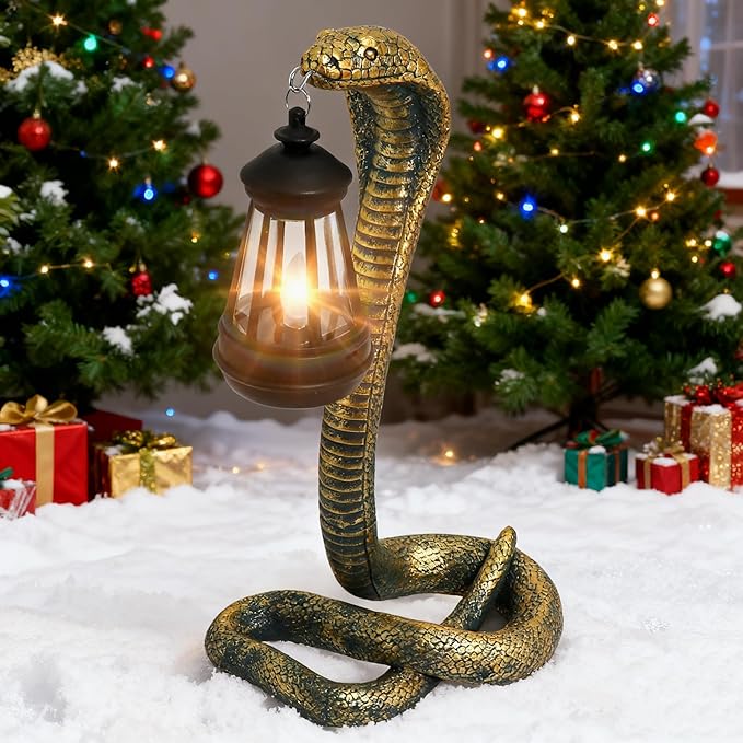 Solar Garden Outdoor Statues Snake with Solar Lights Outdoor Chrismtas Decorations - Lawn Decor Snake Statue for Patio, Balcony, Yard Ornament - Unique Housewarming Gifts（11.22" Bronze Colored）
