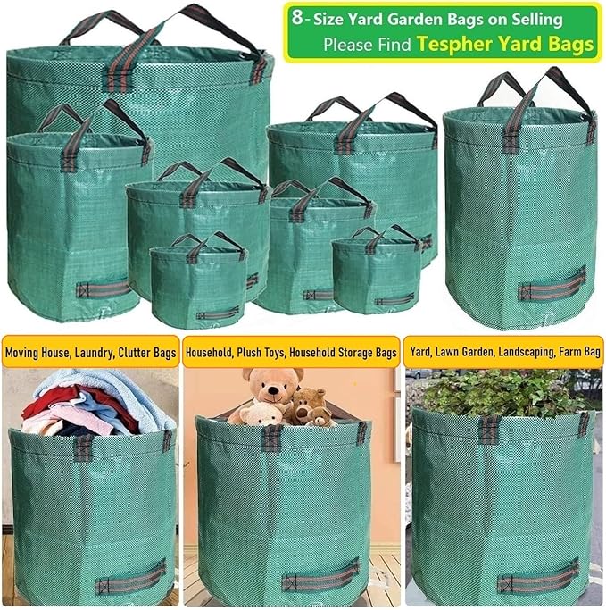 Professional 3-Pack 63 Gallon Lawn Garden Bags Large (D31,H19 inch) Yard Waste Bags W/Gardening Gloves,Standable,Reusable Leaf Bag,Lawn Debris Bin,Garden Trash Container,Plant Trimmings Bag 4 Handles