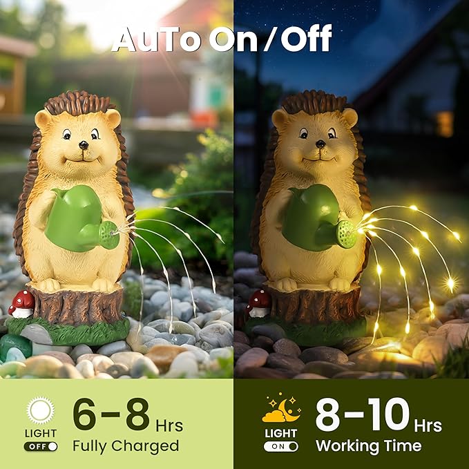 GIGALUMI Solar Garden Decor Watering Hedgehog Statues, Outdoor Decor for Yard Art Lawn Ornaments Porch Patio Balcony Home House. Birthday Gifts for Women Mom Grandma