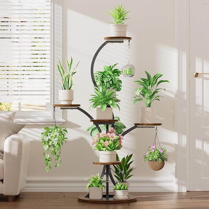 Plant Stand Indoor with Grow Lights - 8 Tiered Tree-Shaped 46.3" Tall Corner Plant Shelf, Grow Light Shelf Display for Indoor Plants Multiple, Flower Holder for Living Room Patio Balcony Décor