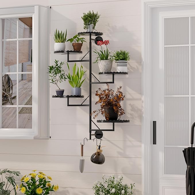 Rotating Window Plant Shelves indoor 5-tier Metal Plant Stand, Wall Plant holder for Multiple Plants indoors, Window Sill Gifts for Small Spaces, Stylish and Functional Indoor Plant Stand Black