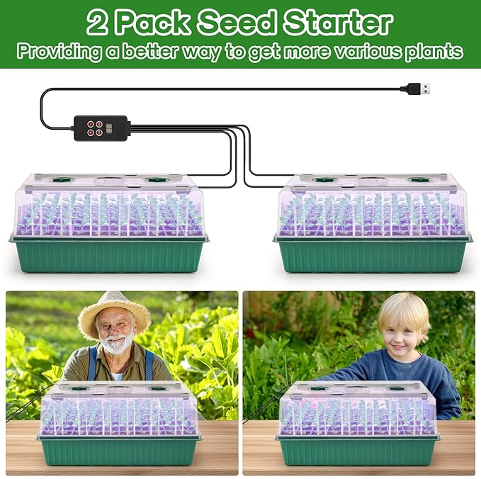 BlumWay Self-Watering Seed Starter Tray Kit with Grow Light and Humidity Dome, 3 Color Growing Light,120-Cell Plant Seedling Tray,Reusable Germination Trays,Adjustable/Timed Light Plant Starter Set
