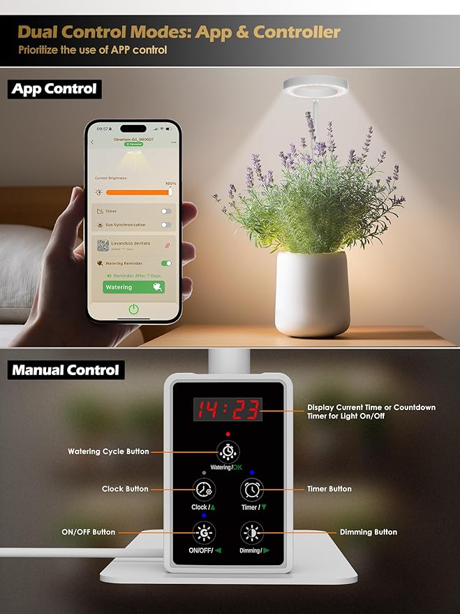 Grow Light with Stand, LED Plant Light for Indoor Plants, Full Spectrum Grow Lamp, Adjustable Height (White, 8W)