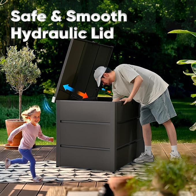 Quictent 150 Gallon Metal Deck Box, 20-Min Install, No Screws, 9X Faster Than Screwed, Waterproof Weather-Resistant Storage Bin, 660LBS Capacity for Patio/Garden/Poolside