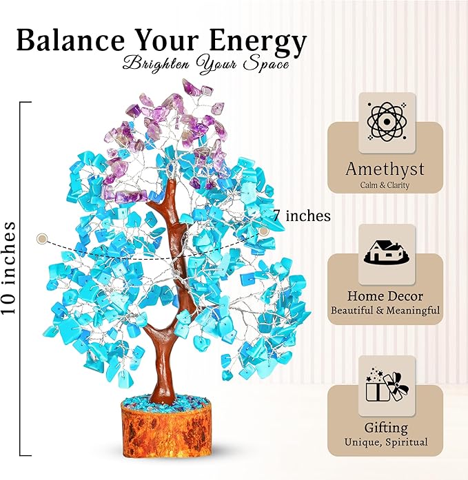 YATSKIA Turquoise and Amethyst Crystal Tree of Life - Gemstones and Crystals - Crystal Decor - Good Luck Gifts
