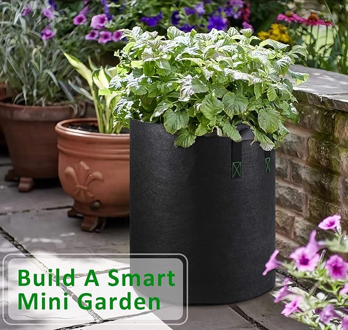 Grow Bags Tall, 5 Gallon Grow Pots 6 Pack with Handles, Heavy Duty 280G Thickened Nonwoven Fabric Plant Bag for Vegetables, Black