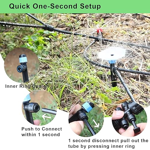 250FT Drip Irrigation Kit – 2025 New Quick-Connect Micro Irrigation System with 1/4'' 1/2'' Tubing, Locking Nozzle Emitters, Adjustable Misting Sprayers for Gardens, Lawns,Raised Beds and Greenhouses