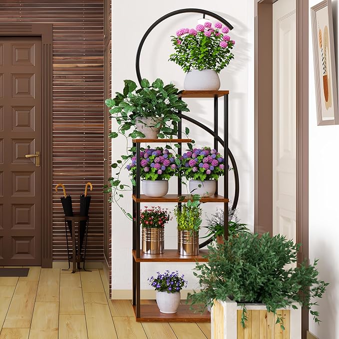 Plant Stand Indoor with Grow Lights, Large Plant Stands for Indoor Plants Multiple, 67" Tall Plant Shelf Indoor with 5 Lights Tiered Plant Holder, Lighted Corner Plant Stand for Home Decor