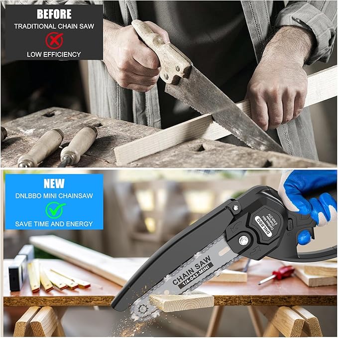 Mini Chainsaw Cordless, 6 inch Electric Chain Saw, Gardening Tool Saw for Wood/Tree Cutting, Garden & Household Use Stocking Stuffers Gift for Men Dad Husband(2 Batteries)