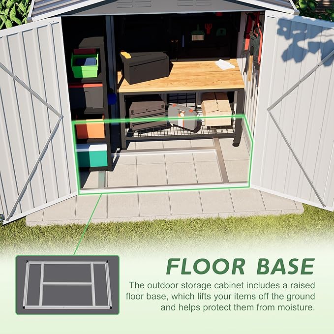 6 x 4 FT Outdoor Storage Shed with Floor Base & Lockable Hinge Door,Metal Garden Shed W/Sloped Roof,for Backyard Patio Lawn,Gray