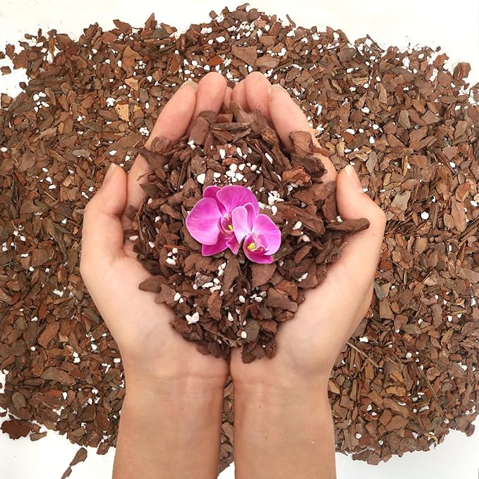 3QT Orchid Bark Potting Mix, Natural Orchid Potting Mix for Repotting, Blended with Small Pine Bark and Perlite to Provide Ideal Ventilation and Good Drainage for Orchids and Other Potted Plants