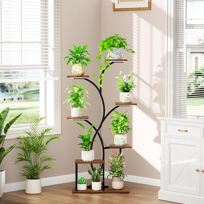 Indoor Plant Stand with 4 Grow Lights - 7 Tiered Plant Shelf for Indoor Plants, 52" Metal Corner Plant Shelves for Indoor Growing - Lighted Plant Holders for Patio, Room, Home and Balcony