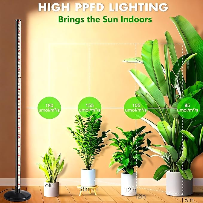 2 Pack LED Grow Lights for Indoor Plants Full Spectrum, 48W 65 Inch Plant Lights for Seed Starting with Timer and 10 Level Dimmable Standing Plant Growing Lamp for Greenhouse with Hanging Accessories
