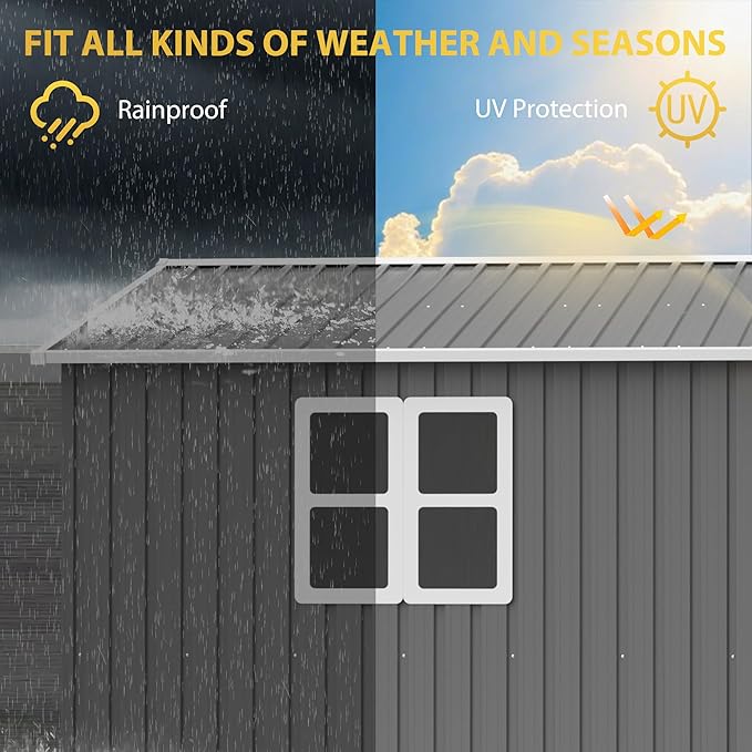 12x10 FT Outdoor Storage Shed,Metal Shed W/Window & Floor Frame,Garden Tool House W/Sloped Roof,Lockable Doors & Air Vents,for Backyard Patio Lawn,Gray