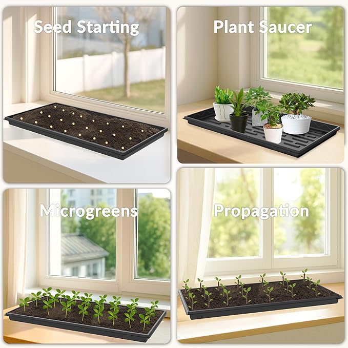 Gardzen 10-Pack 1020 Growing Trays, Reusable Plant Grow Trays, Ideal for Seed Starting, Microgreens, Indoor Gardening, and Greenhouse Plant Nurseries
