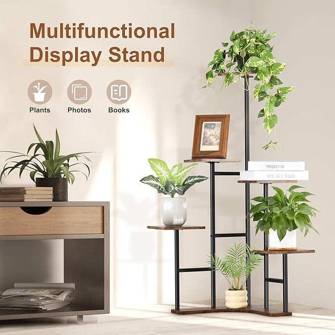 Corner Plant Stand Indoor, 6 Tier Corner Plant Shelf Flower Stand for Multiple Plants, Plant Shelves Organizer Rack for Living Room, Balcony, Patio, Garden (Square)