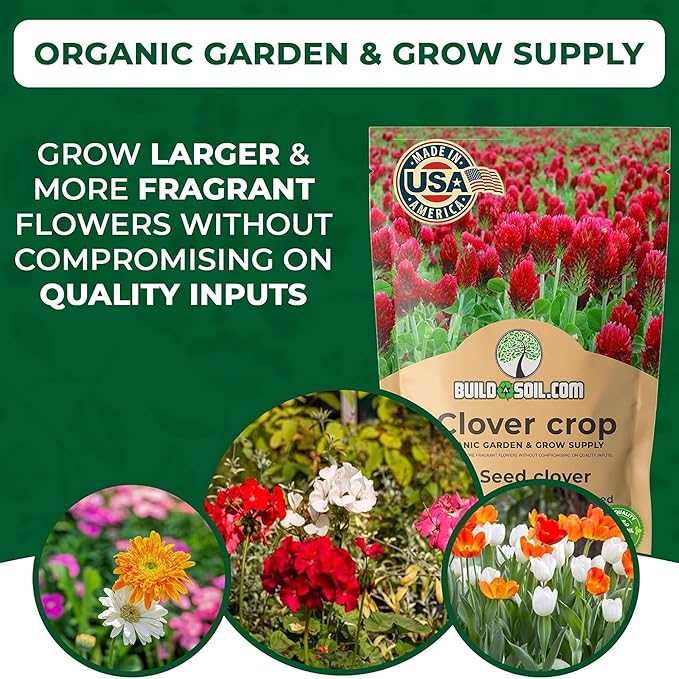 BuildASoil No-Till Clover Seed Cover Crop Blend 12 Species Cover Crop Seed Mix Premium Clover Seeds for Lawn - Plants Friendly Cover Crop for Garden - 60% Clover (10 LB Bag)