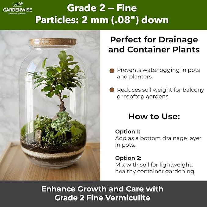 Organic Fine Vermiculite for Indoor Gardening Plants and Mushrooms – Enhances Soil Aeration, Seed Germination, Rooting Cuttings – Small Packages and Bulk (Vermiculite Grade 2 – Fine, 1 qt)
