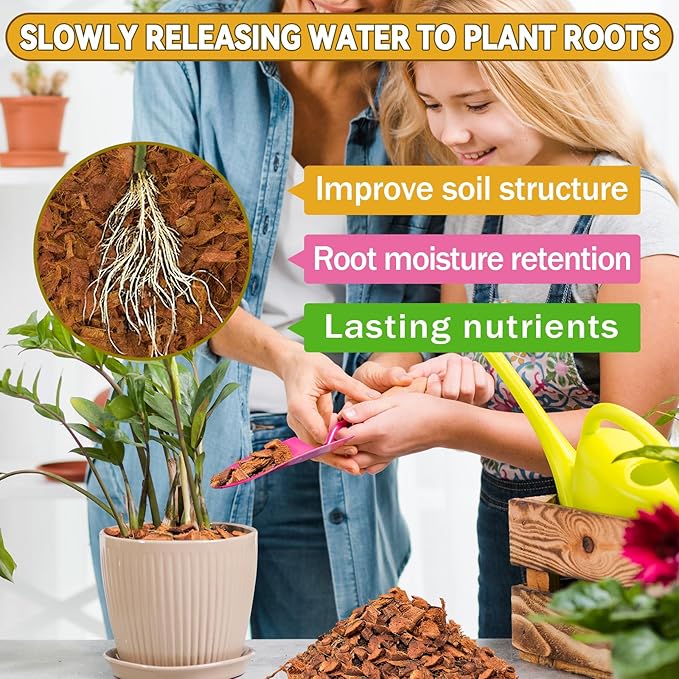 Zeedix 2 Pack Coco Husk Chips for Plants, 100% Organic Coconut Chips Mulch with Low EC & PH Balance, All Purpose for Indoor Plant Flowers Herbs Vegetables, Reptiles Terrarium Tanks Substrate