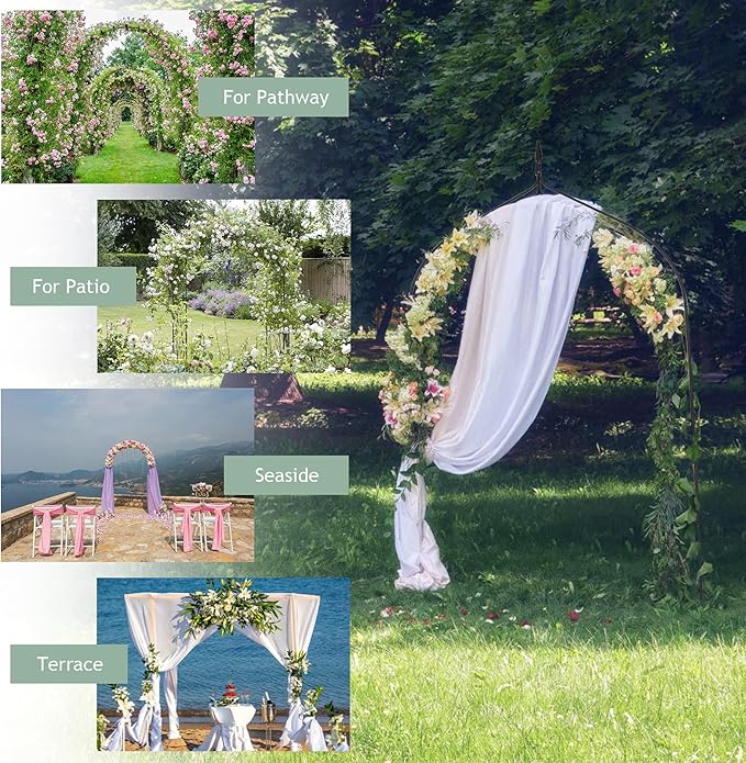 GOFLAME Metal Garden Arch, Rose Garden Arbor for Various Climbing Plant, Outdoor Lawn Backyard, Gothic Style Arch Stand Wedding Party Ceremony Decoration