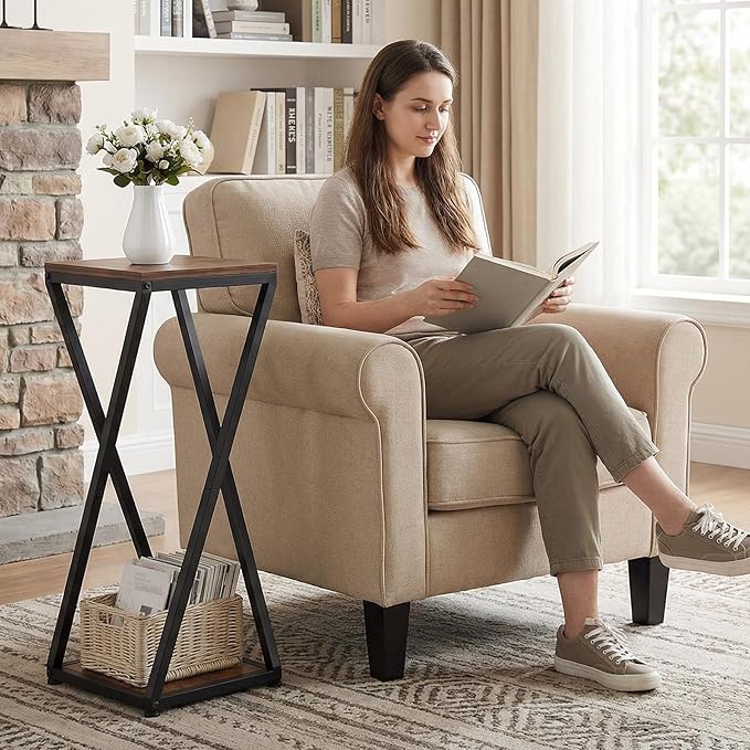 2-Tier Tall Plant Stand Indoor, Corner Plant Stands for Indoor Plants Multiple, Small End Table for Living Room, Corner Side Table for Home Decor