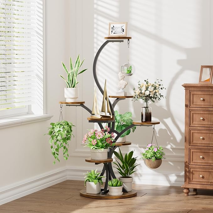 Plant Stand Indoor with Grow Lights - 8 Tiered Tree-Shaped 46.3" Tall Corner Plant Shelf, Grow Light Shelf Display for Indoor Plants Multiple, Flower Holder for Living Room Patio Balcony Décor