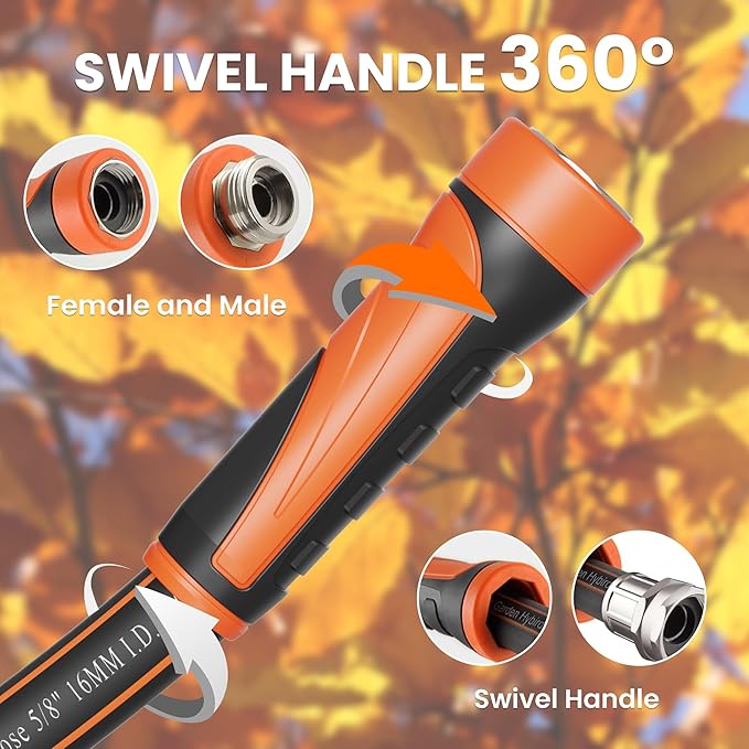 Giraffe Tools Garden Leader Hose 10ft x 5/8", Short Water Hose Heavy Duty, Flexible, Lightweight Hybrid Hose with Swivel Handle, Male to Female Fittings, Burst 600 PSI
