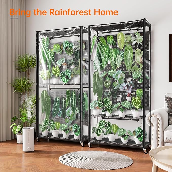 Bstrip Indoor Greenhouse Cabinet with Pegboard, Indoor Greenhouse with Grow Light, 4 Pack 96W Full Spectrum, ideal for Indoor Plant, Foliage Plants, 35.4"x13.8"x71"