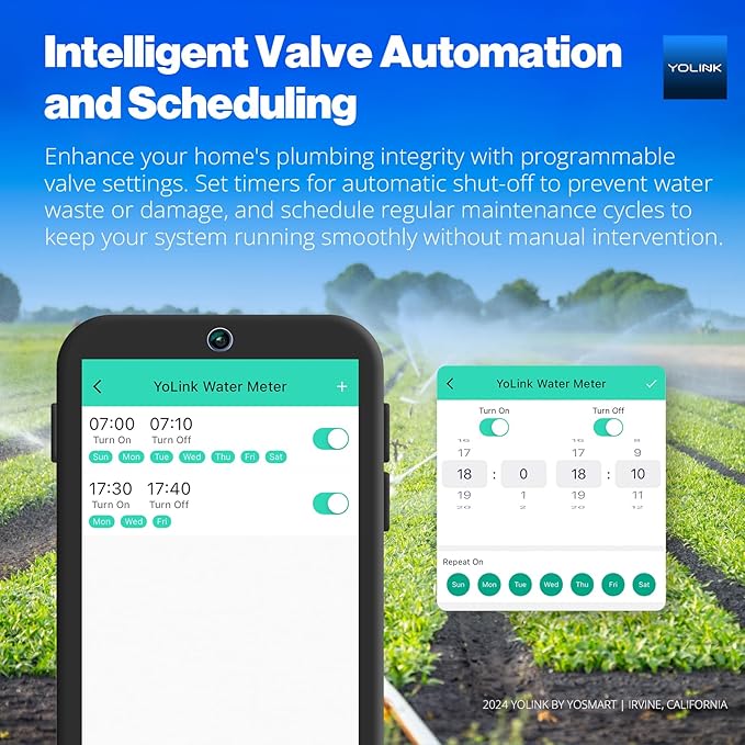 NSF Certified YoLink FlowSmart All-in-One Smart Water Meter & Auto Shutoff for 1/2" Pipes, LoRa Long-Range, Real-Time Leak Detection, 10-Year Battery, 80+ Device Ecosystem, Hub Required