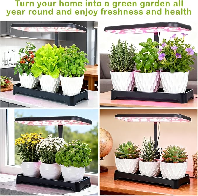 Indoor Garden Led Grow Light, Full Spectrum LED Grow Lamp for Indoor Plants with Intelligent Controller, Height Adjustable, Ideal for Home Desk Plant Lighting (Without Pots) (Black, 16.5*6.5*4 inch)