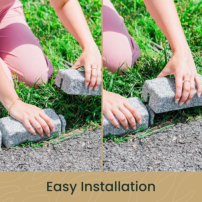 Beuta Landscape Edging | Garden Edging Border | Faux Stone Bricks for Lawn Edging, Flower beds, Pathways & Yard Edging– 1 Pack | Each Section Has 6 Bricks 48" L x 4" W x 2.25" H | 3 Spikes |Greystone