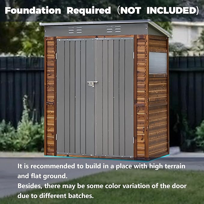 5x3 FT Outdoor Wood Storage Shed, Garden Tool Shed with Windows, Outside Storage Shed Waterproof for Backyard, Garden, Patio, 4 Vents (Without Floor) Wood Color