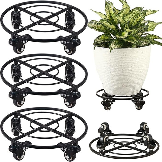 3 Packs Metal Plant Caddy with Wheels 12" Large Rolling Plant Stands Heavy-Duty Wrought Iron Plant Dolly Plant Rollers Planter Mover with Metal Casters, Strong Load Capacity