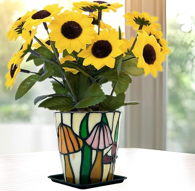 Stained Glass Mushroom Planter,Mushroom Pot with Drainage Holes,Unique Indoor and Outdoor Plant Pots, Funny Sansevieria Garden Planters, Gifts for Gardeners Woman Visit The Store