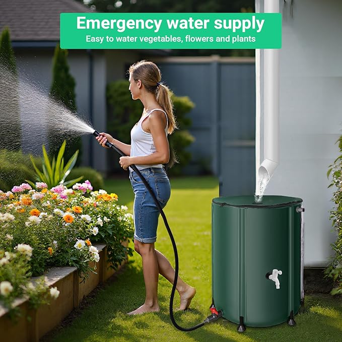 50 Gallon / 200L Collapsible Rain Barrel, Foldable PVC Rain Barrels to Collect Rainwater from Gutter, Portable Water Storage Tank Container with Hose Spigot, Water Catcher Collector Green