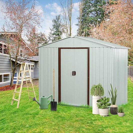 Favfurish 6 x 5 FT Outdoor Storage Shed Heavy Duty Metal-Shed with Punched Vents, Sliding Doors & Padlock,Large Waterproof Tool Sheds for Garden,Backyard,Lawn,Easy Assembly,White