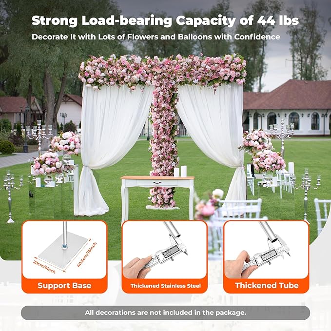 Silver Wedding Arch Stand for Ceremony Modern Metal Balloon Arch Stand Kit Garden Floral Arch Frame Background for Anniversary Birthday Party Home Outdoor Lawn Decor