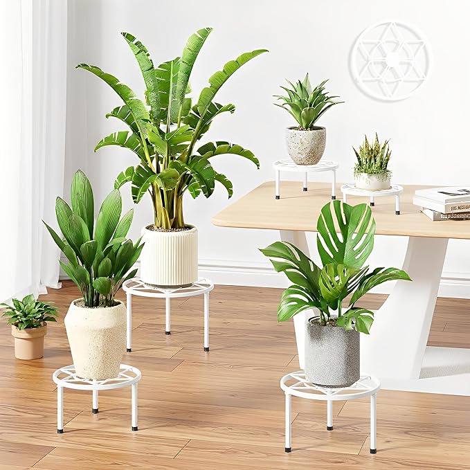 5 Pack Metal Potted Plant Stands for Indoor Outdoor,Planters Stand,Flower Pots Holder for Floor and Tabletop Decoration,Small Short Plan Stand for Home Garden(WhiteDiamond)