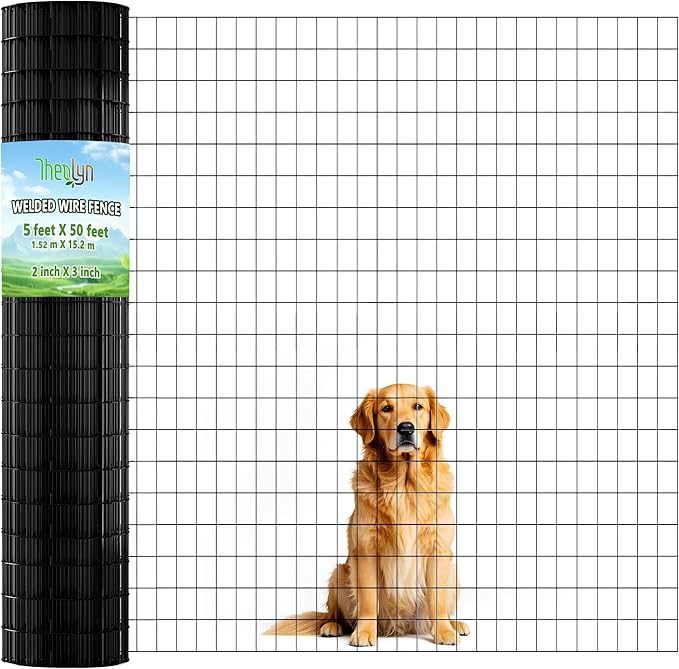 Welded Wire Fence 4.7 ft X 50 ft Mesh Size 2-Inch x 3-Inch Wire Mesh Roll Chicken Metal Fencing Poultry Netting for Poultry Fence, Border Fencing (USE 6 FT Post)