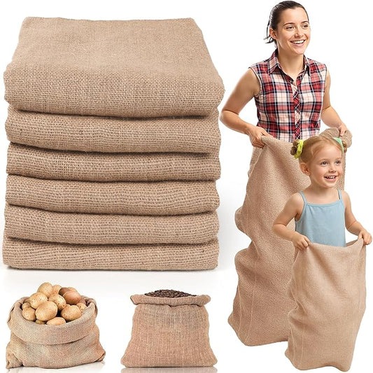 Kmise Premium Tightly Woven Burlap Potato Sack Race Bags (Pack of 6)，39"x25" Natural Jute Burlap Sacks for Kids & Adults, Reusable Eco-Friendly Grow Bag for Field Day Games & Harvest Storage