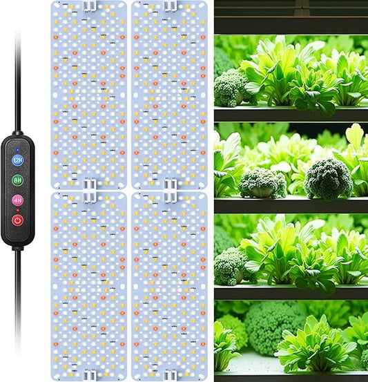 Full Spectrum 768 LEDs Grow Lights, Plant Grow Lights for Indoor Plants with Daisy Chain Function, Sunlike Spectrum,4/8/12/16/20H Timer for Seed Starting(Pack4)
