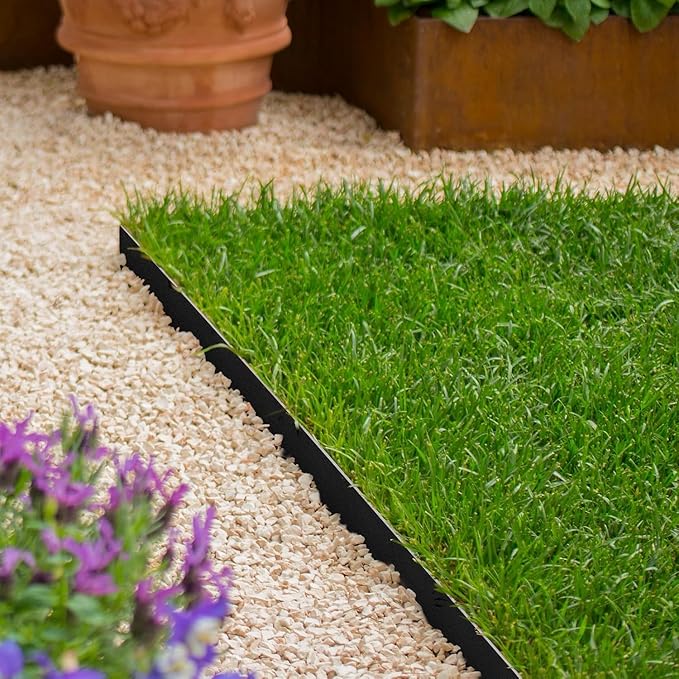 KOL Galvanized Steel Flexible Garden Lawn Edging, 10-Pack Black Metal Landscape Edging Strips - Heavy Duty Hammer-in Border with 11 Clips - 16-Gauge - 40" L x 4.5" H (33FT Total Length)