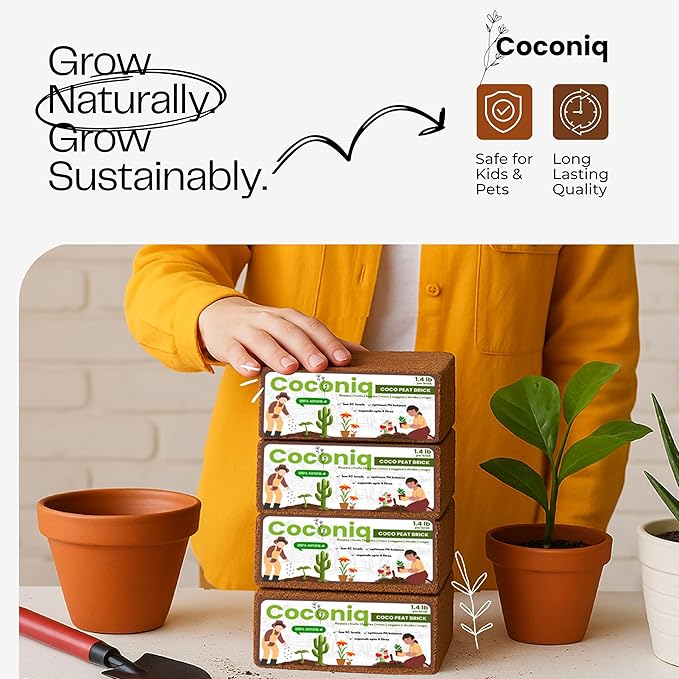 Premium Coco Coir Bricks 2 Pack - Lightweight Cocopeat for Garden Soil, Compressed Coconut Fiber Brick for Potting, Gardening, Planting, Seed Starting, Indoor & Outdoor Plants, Set of 2