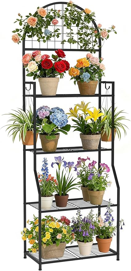 4 Tier Plant Stand Indoor Outdoor, Metal Plant Display Stand Plants Shelf Rack for Multiple Plants, Black Flower Plante Pots Holder for Patio Garden Balcony Living Room