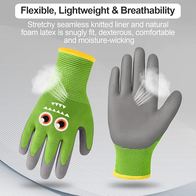 12 Pairs Kids Garden Gloves Children Gardening Gloves Rubber Coated Yard Work Gloves for Toddlers Boys Girls (Large (Age 9-11))