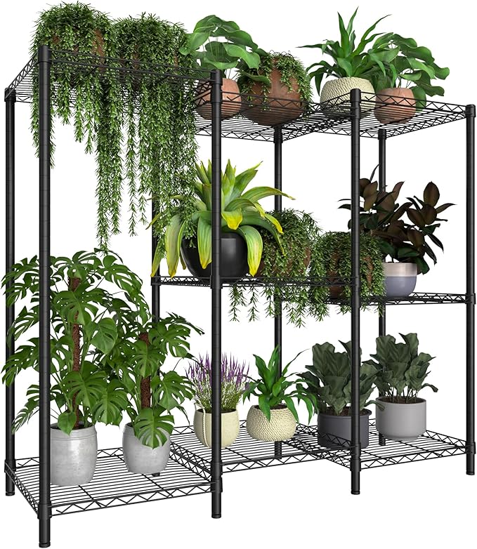 Xiofio 8-Tier Plant Stand for Indoor Outdoor,Multiple Plants Plant Rack,Adjustable Plant Stand Suitable for Bedroom Living Room Balcony Garden,Black