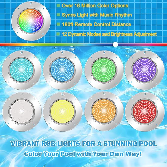 LED Pool Lights for Inground Pool, 60W 50Ft 10 Inch Pool Light with 3 Control Way (App/Remote/Manual Controller), Underwater Swimming Pool Spa Light Replacement, Fit for 10” Wet Niche, 50 Ft Cord